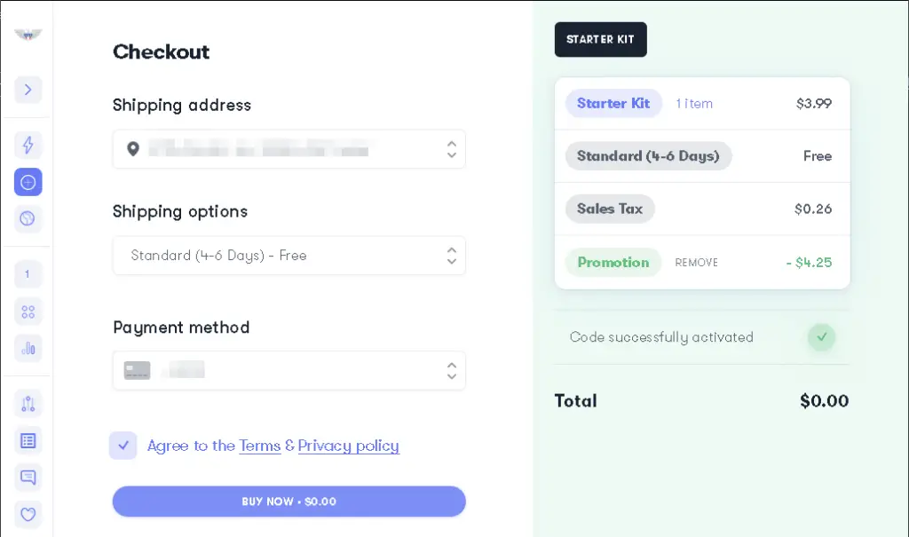 Screenshot of US Mobile checkout of physical SIM purchase with promo code