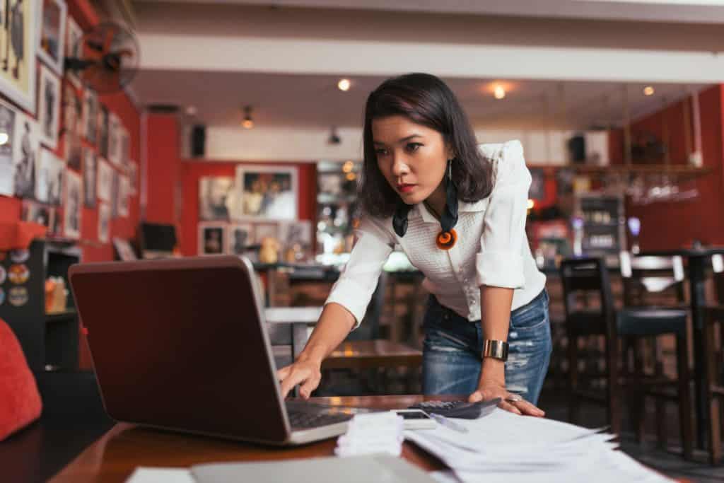 Businesswoman looking at her G Suite Google Drive files