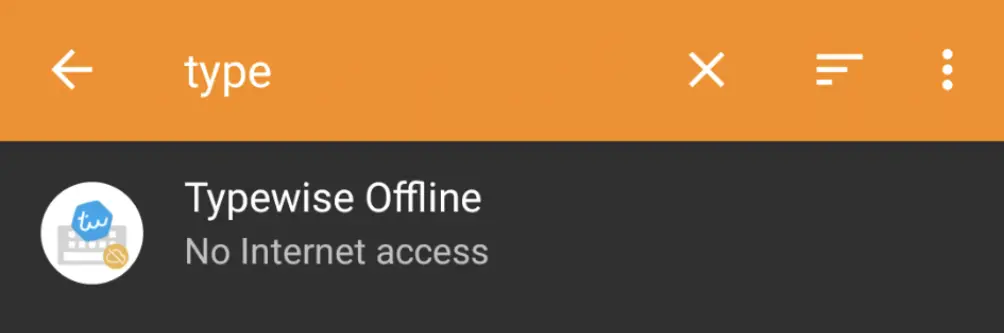 TrackerControl screenshot showing Typewise Offline, a private android keyboard