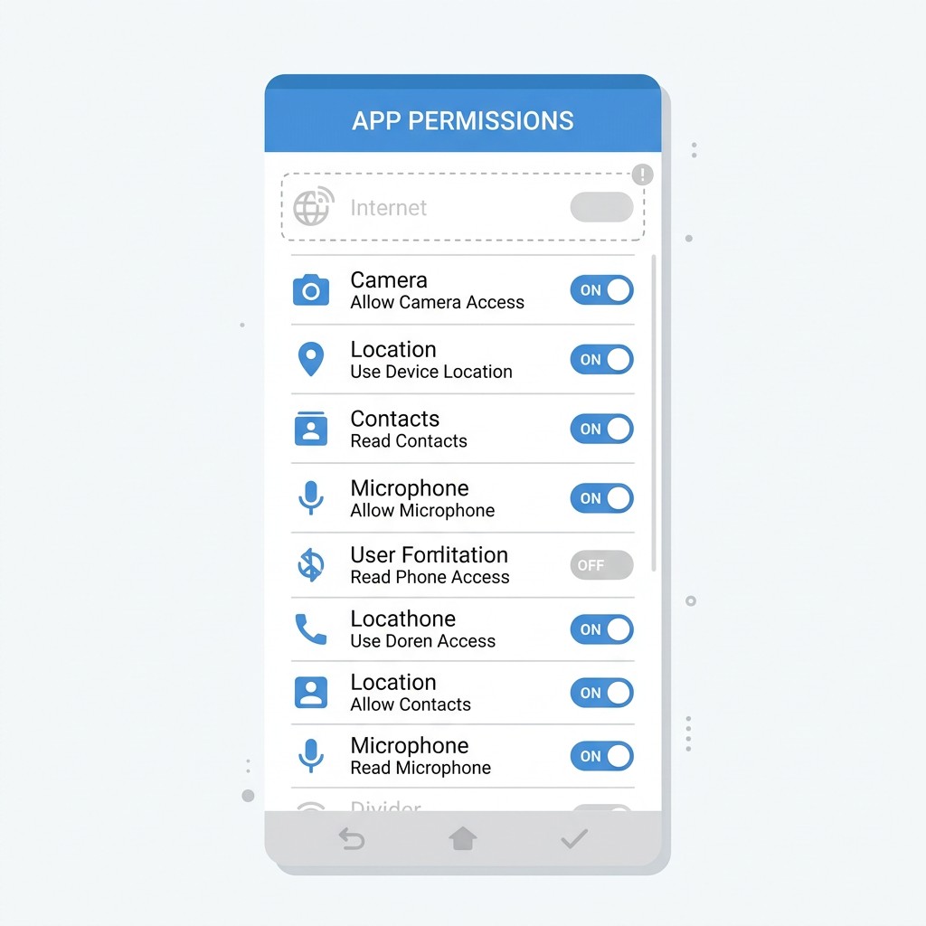 Android app permissions screen with no internet permission for a keyboard
