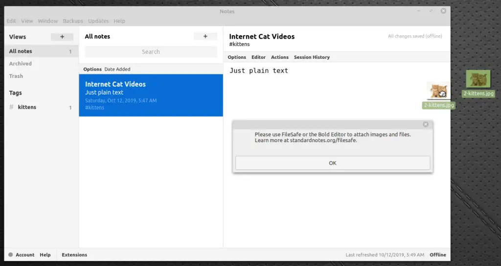 Screenshot showing the Standard Notes private notes app