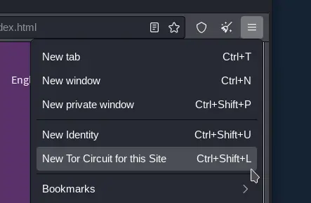 Screenshot of the tor browser's new tor circuit for this site menu option which could help make tor faster
