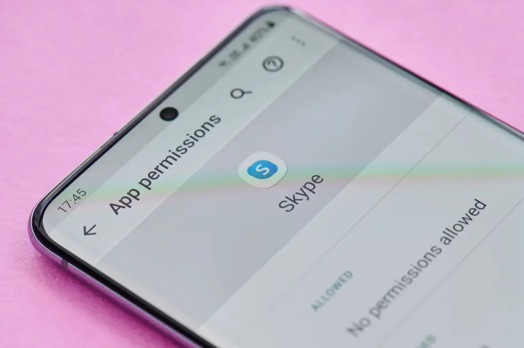 Permissions setting screen of skype app on smartphone screen.