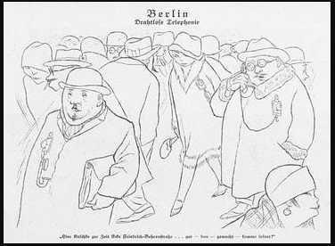 Artist, karl arnold, drew a visionary cartoon about the use of mobile phones in the street in 1926.
