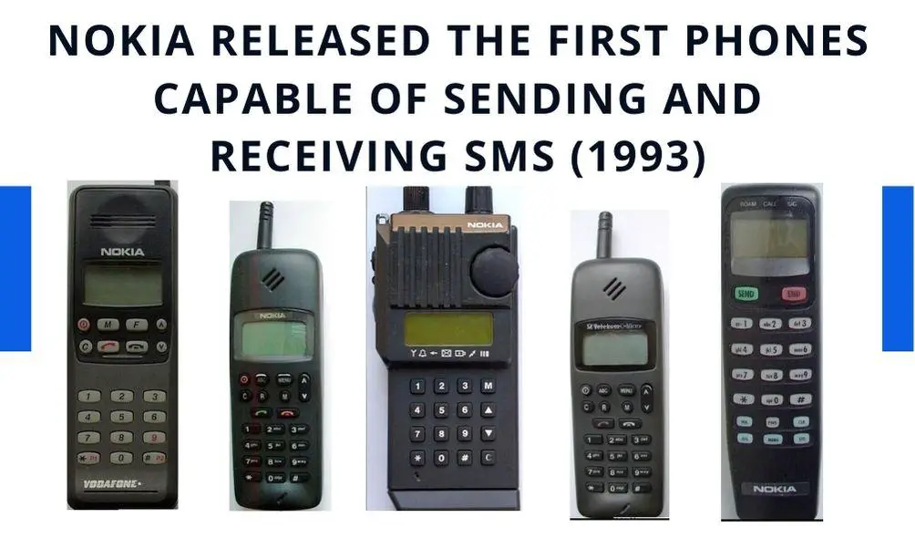 A range of old nokia cell phones.