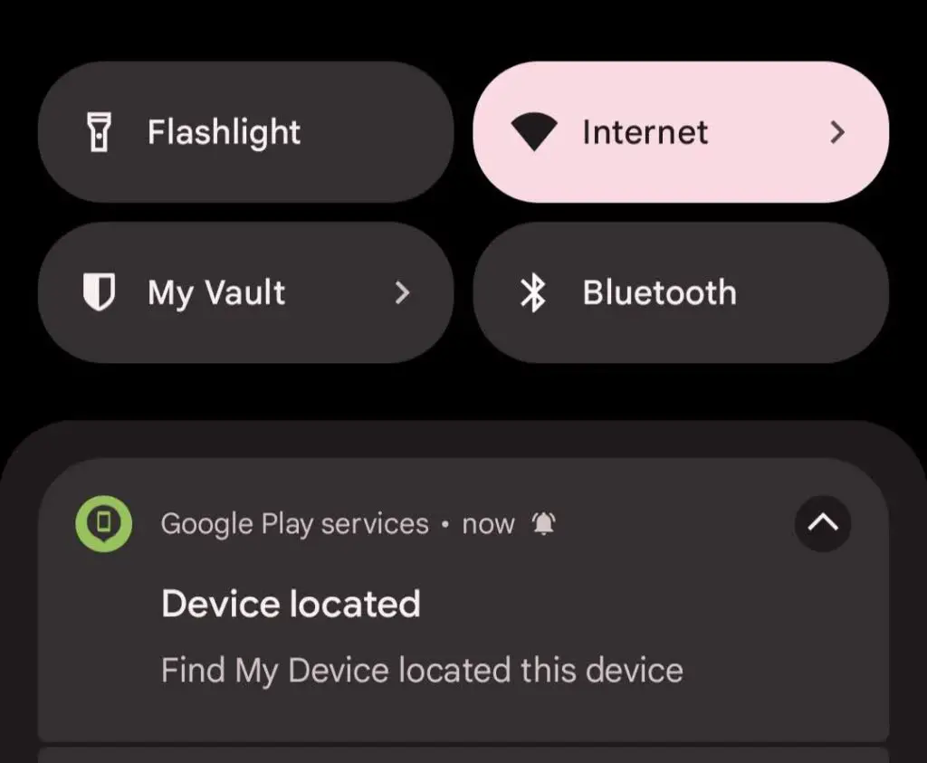 Screenshot of notification after using google's find my location service to locate a phone