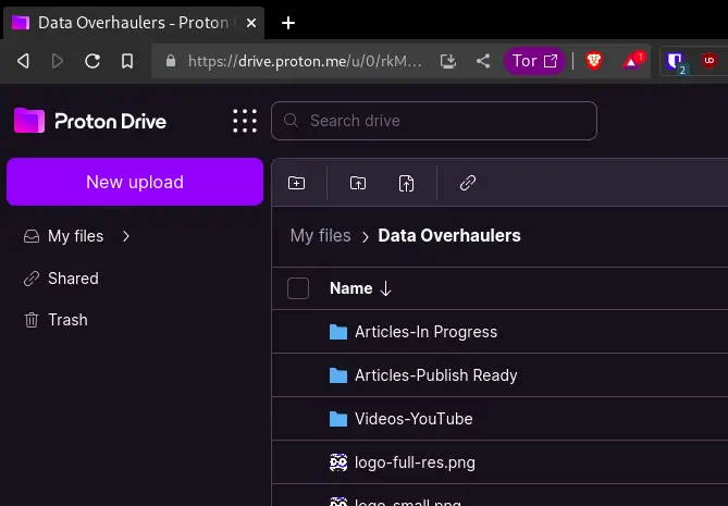 Screenshot of proton drive file and folder listing for when privacy is more important than slow cloud storage