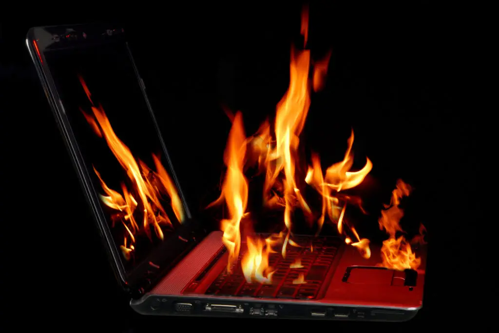 Laptop on fire, which is how it feels if you're suddenly receiving lots of spam emails